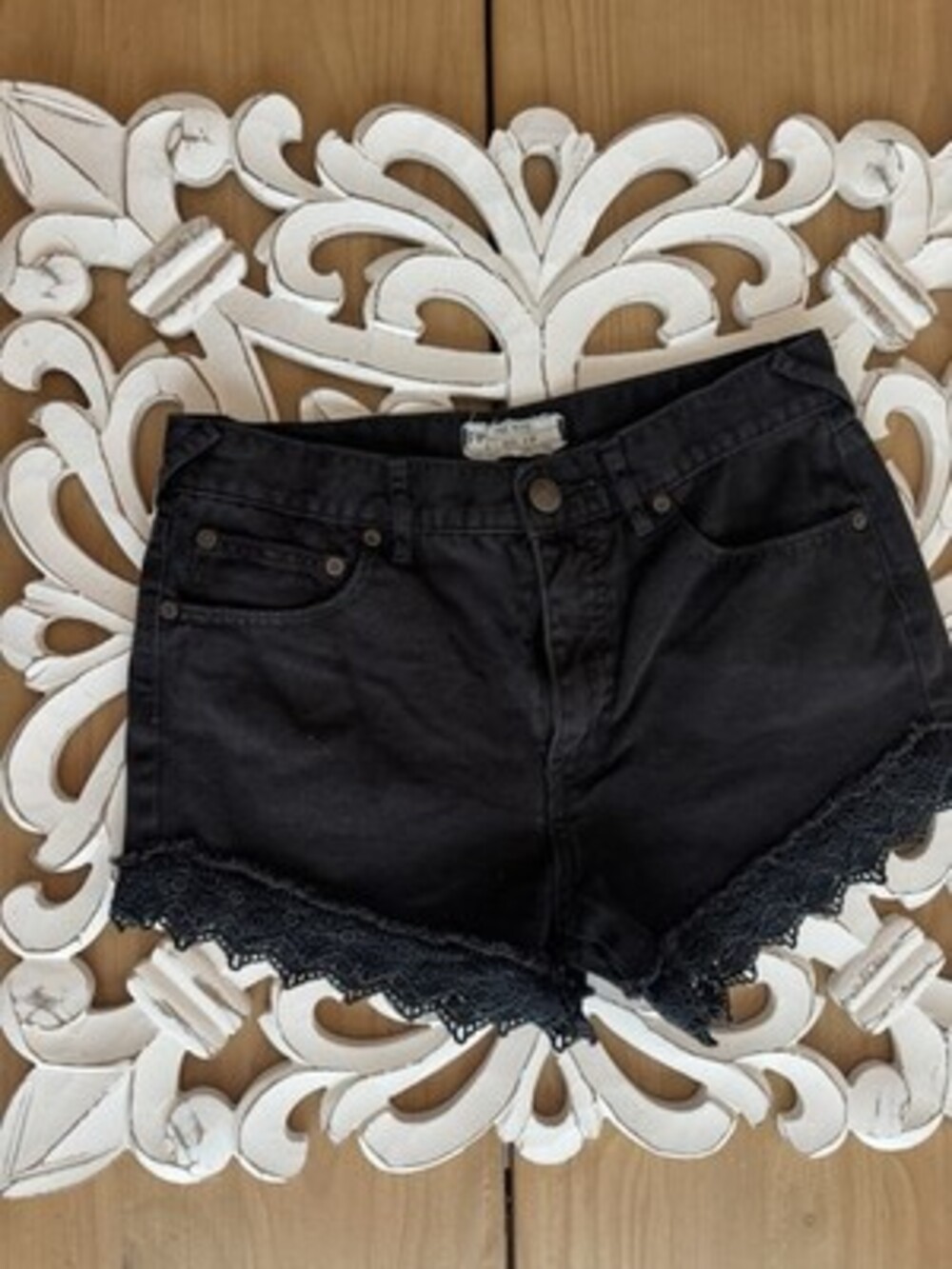 Free People Black Denim Festival Shorts Hippie Boho Size 27